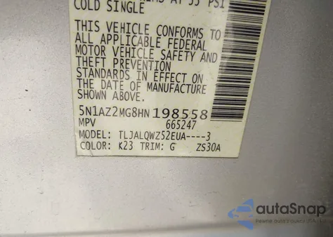 2017 Nissan Murano Sv from USA, damaged, VIN 5N1AZ2MG8HN198558